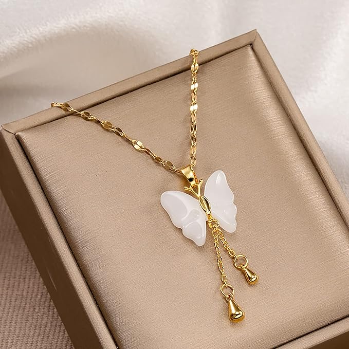 Collier Femme White Butterfly Stainless Steel
