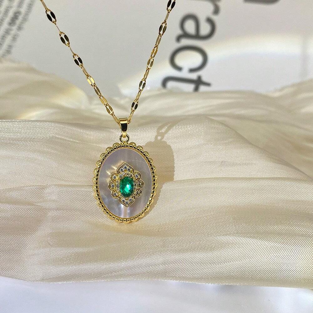 Collier Femme Green Dimond Stainless Steel