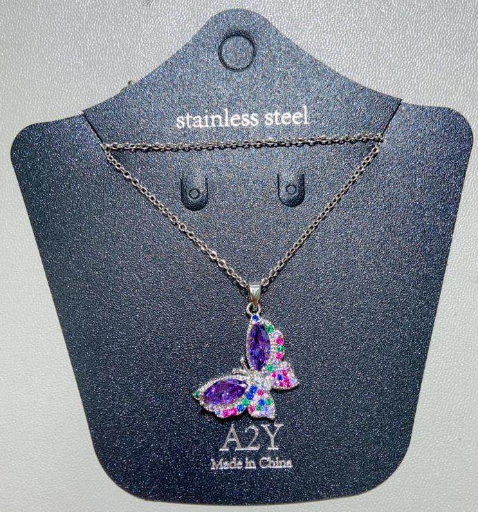 Collier Femme Purple Batterfly Stainless Steel