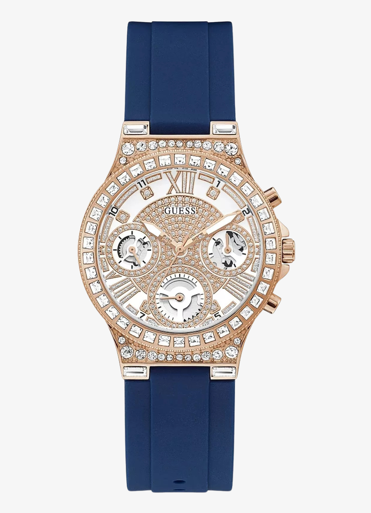 Montre Femme Guess Moonlight Diamonds White Dial Blue Rubber Strap